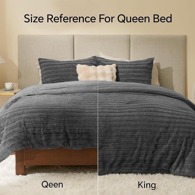 BEDELITE Fleece King Comforter Set -Super Soft & Warm Fluffy Grey Faux Fur - Image 6