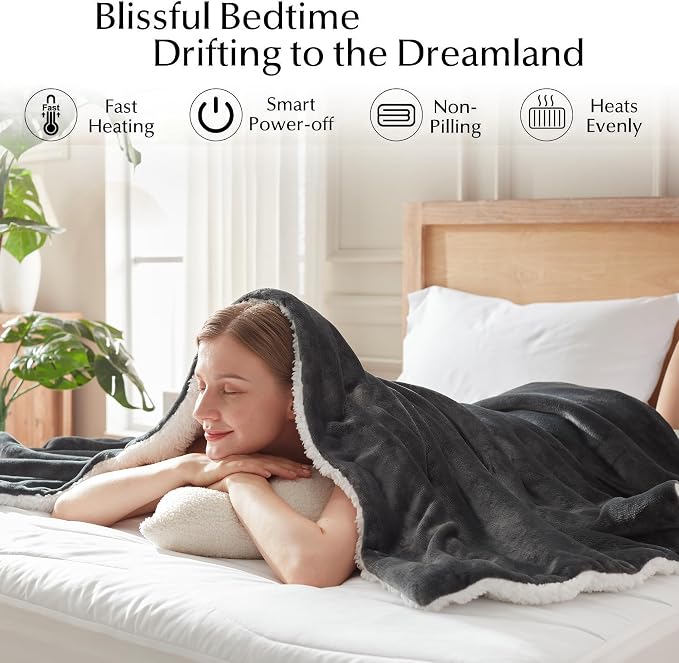 SNUGSUN Electric Heated Blanket Throw Size, Soft and Cozy Thickened Flannel and - Image 4