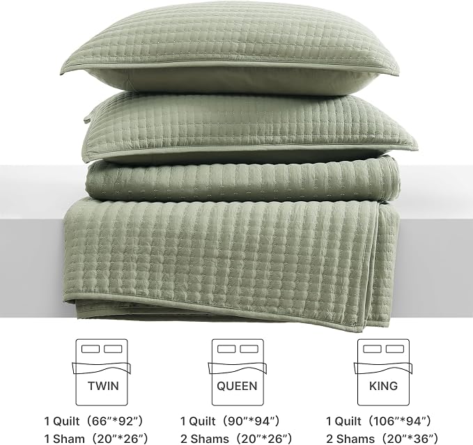 WRENSONGE Twin Size Quilt-3 Pieces Lightweight Bedspreads Sage Green Twin Quilt - Image 9