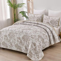 WONGS BEDDING Botanical Quilt Set Full Size, 3 Pieces Khaki Toile Floral Plants by WONGSBEDDING