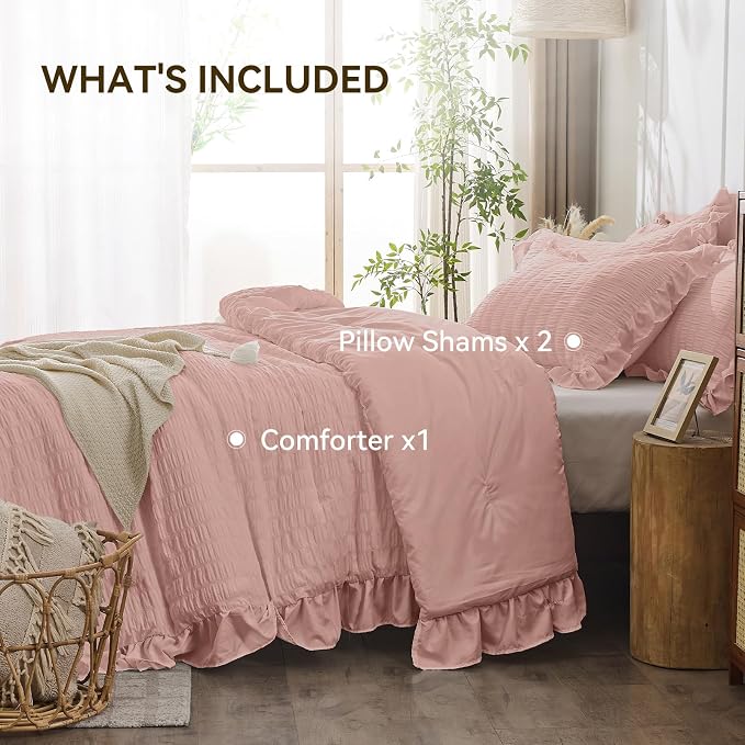 JOLLYVOGUE Queen Comforter Set, 3 Pieces Rose Gold Seersucker Comforters Queen - Image 5