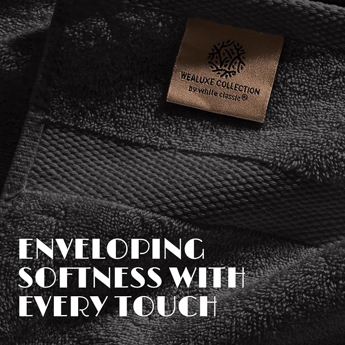 White Classic Wealuxe Black Bath Towels 24x50 Inch, Cotton Towel Set - Image 3