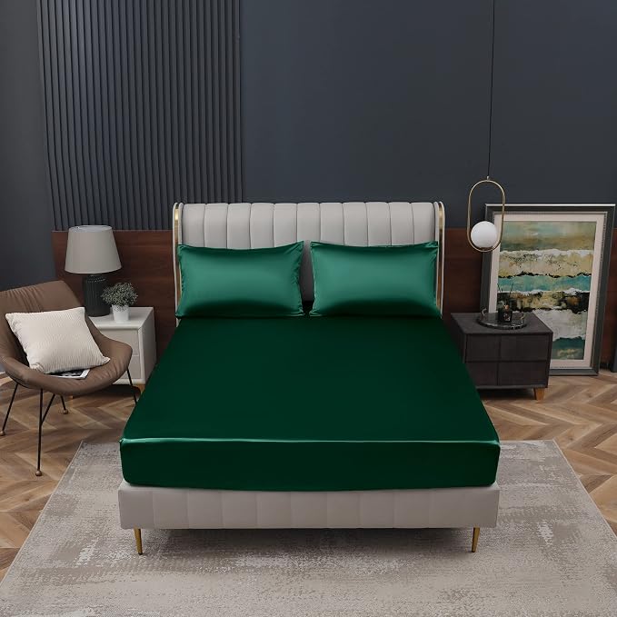 Homiest Blackish Green Satin Fitted Sheet - Image 2