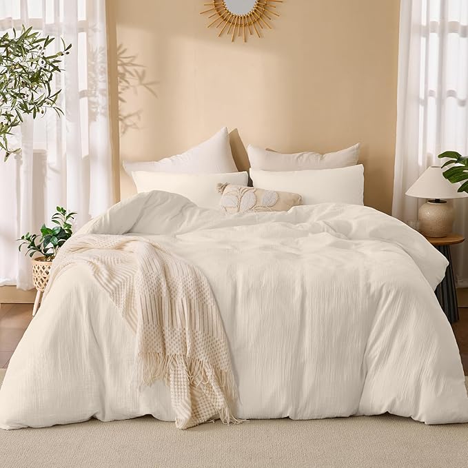 Ivory White Twin Duvet Cover, 100% Sandwashed Cotton Soft Twin Size Duvet Cover - Image 5
