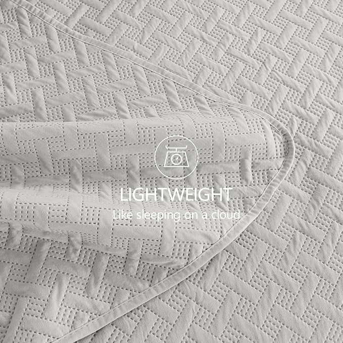 FLYMME Queen Quilt Bedding Set Light Grey Lightweight Bedspreads Full Size - Image 6