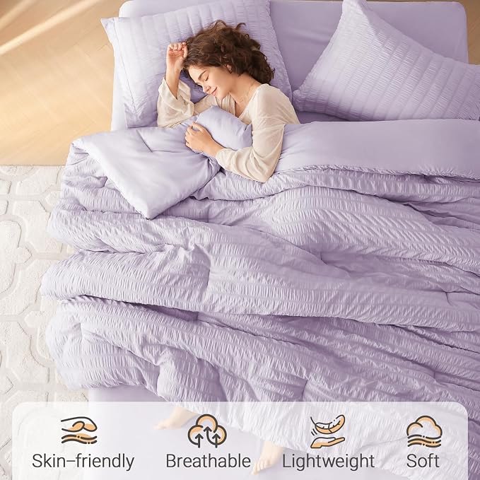 MUXHOMO 5 Pieces Twin Comforter Set, Seersucker Bed in a Bag Twin Size - Image 2