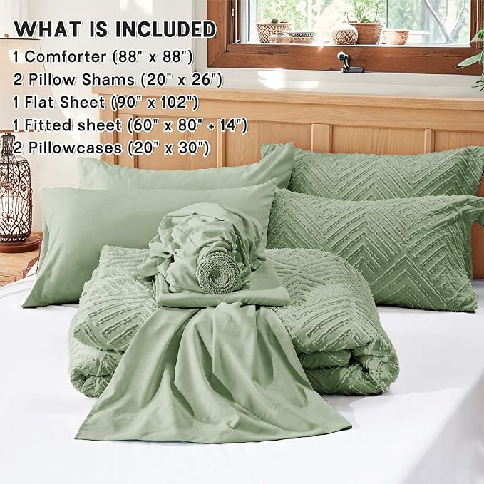 Zzlpp Queen Comforter Set 7 pieces, Sage Green Tufted Bed in a Bag - Image 5
