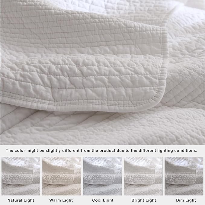 palassio Striped White 100% Cotton Quilt Twin Size Bedding Sets, Lightweight - Image 6