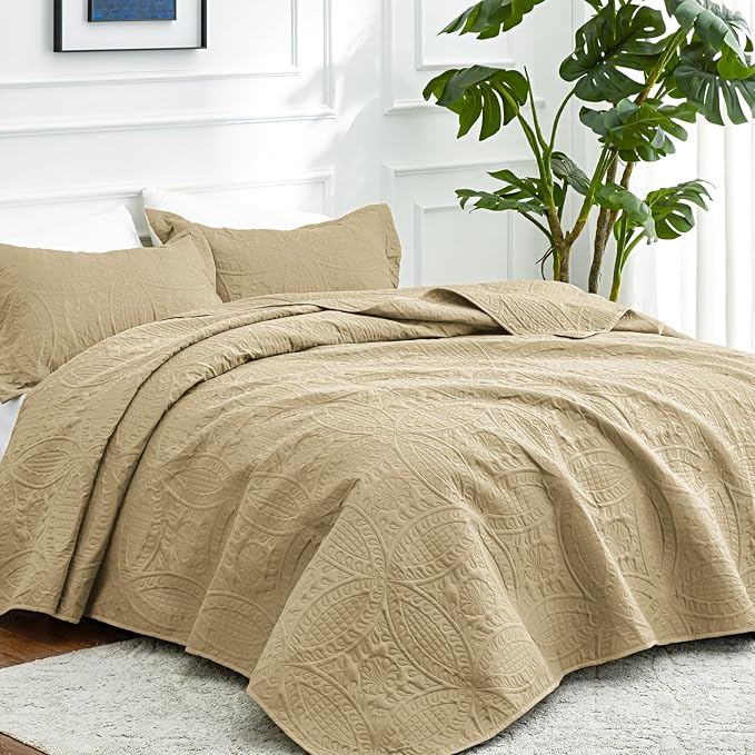 Love's cabin Oversized King Size Quilt Bedding Set Camel Bedspreads - Image 2