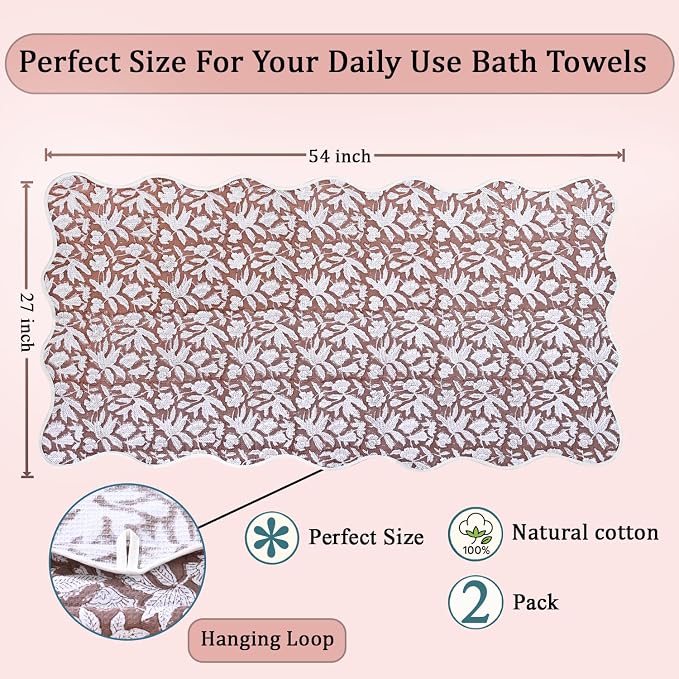 Ridhi Block Print Oak Brown Cotton Spa/Beach Towel 27"x54" Set of 2 Handmade - Image 4