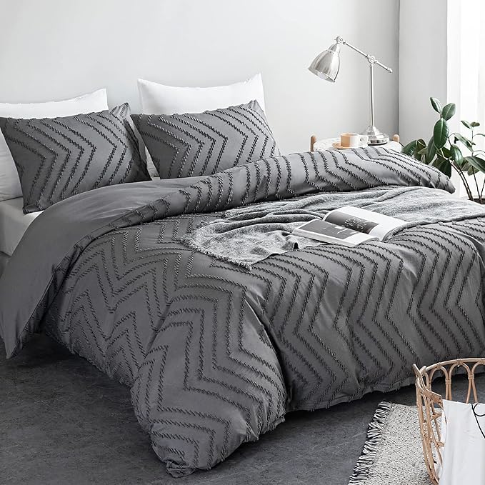 WARMDERN Boho Duvet Cover Set, Tufted Bedding Duvet Covers Soft Washed - Image 2