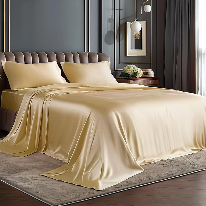 BEDELITE Satin Sheets Full Size Bed Set, Luxury Soft Champagne Silky Sheets by BEDELITE