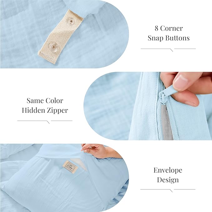 Blue Duvet Cover Queen Size, 100% Sandwashed Cotton Soft Queen Duvet Cover Set - Image 3