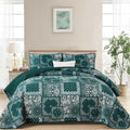 Cottolester Queen Quilt Set 3 Pieces, Emerald Green Patchwork Quilt Set by Cottolester