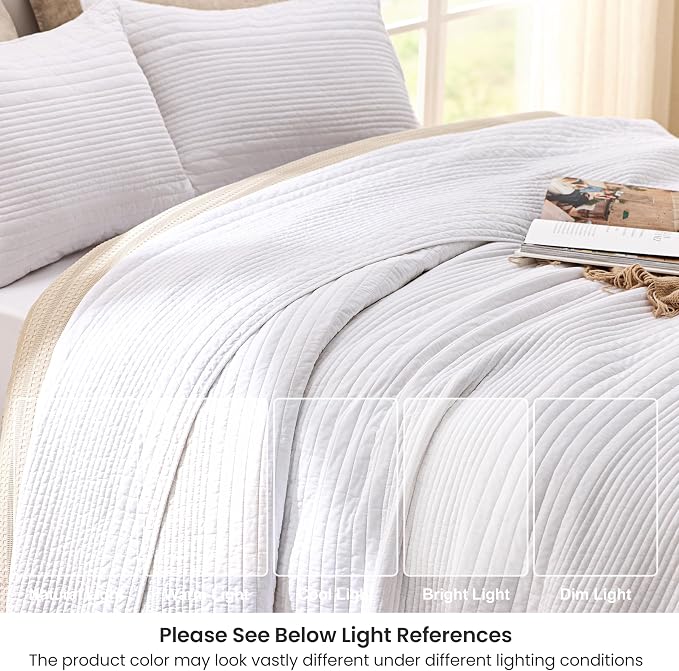 Love's cabin King Size Cotton Quilt Set, 100% Cotton Fabric Striped Textured - Image 6