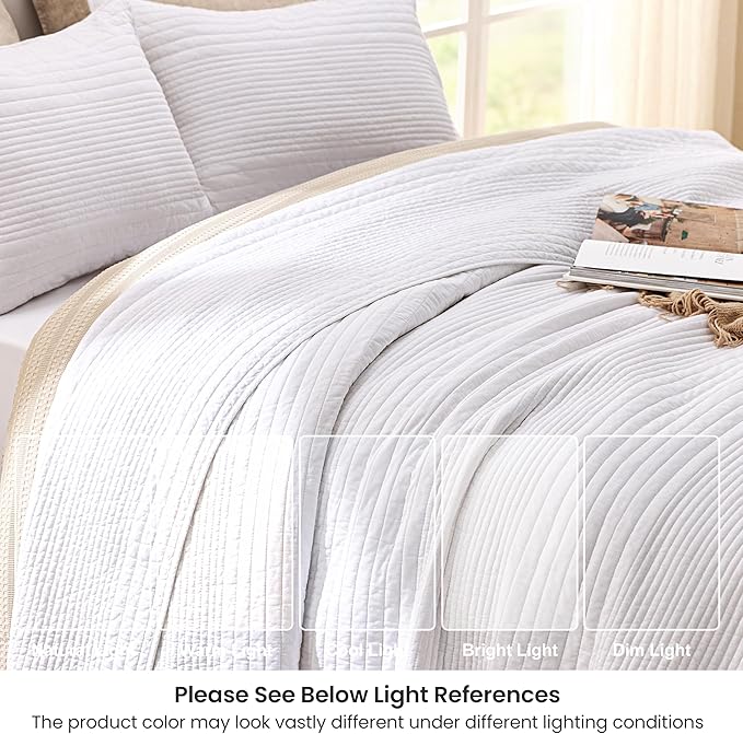 Love's cabin Queen Size Cotton Quilt Set, 100% Cotton Fabric Striped Textured - Image 6