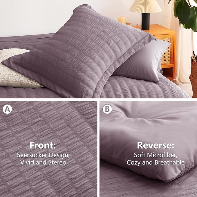 CozyLux Oversized King Comforter Set Dusty Purple Seersucker 7 Pieces 120x98 - Image 4