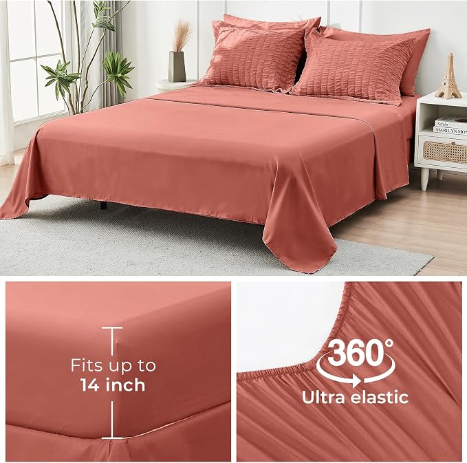 HYMOKEGE Coral Queen Comforter Set Seersucker 7 Pieces, All Season Luxury Bed - Image 7