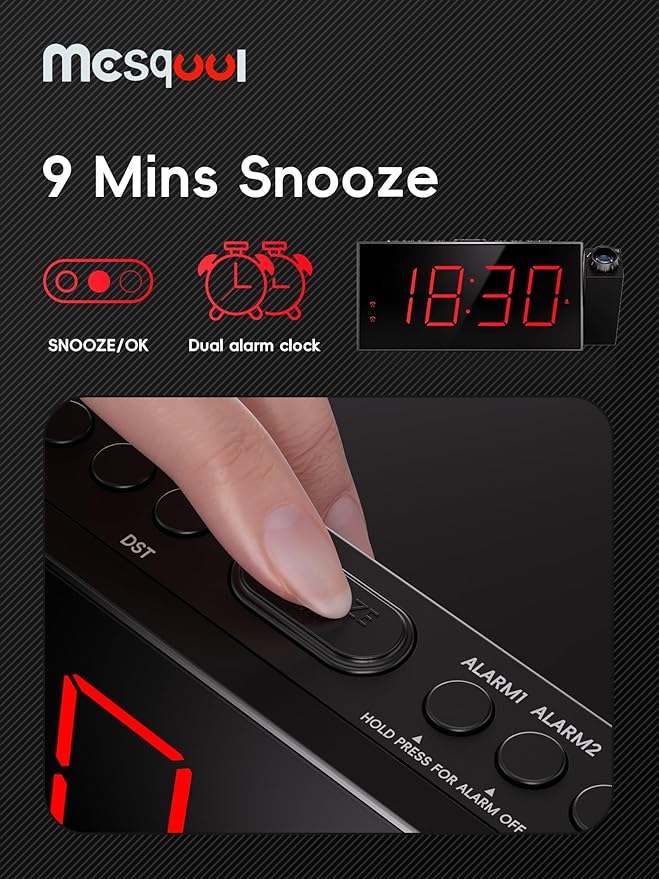 Mesqool Projection Alarm Clock, Digital Clock - Image 8