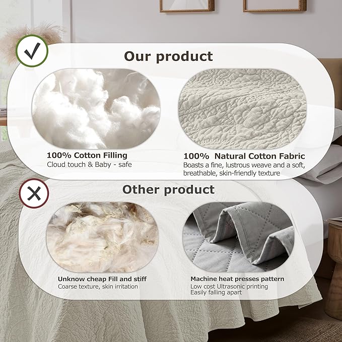 palassio Beige Paisley 100% Cotton Quilt King Size Bedding Sets - Image 7