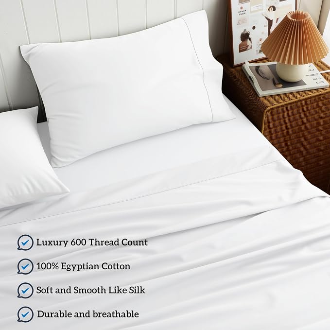 Cotton Flat Sheets Only, 600 TC 100% Cotton Flat Sheet Top Sheet Only, Full - Image 2