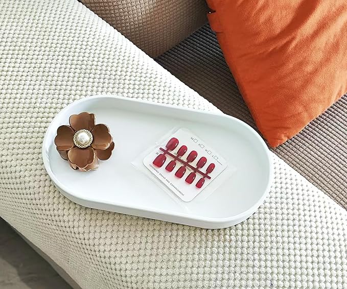 White Small Tray, Oval Tray for Bathtub Bathroom Vanity Items, Countertop - Image 8