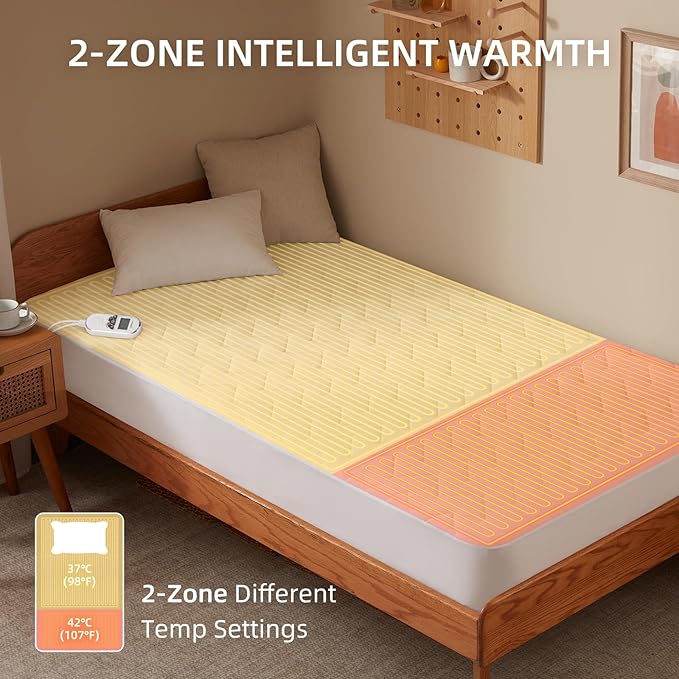 Bwarm Premium Multi-Zone Electric Heated Mattress Pad Twin Size, 9 Heat Settings - Image 2