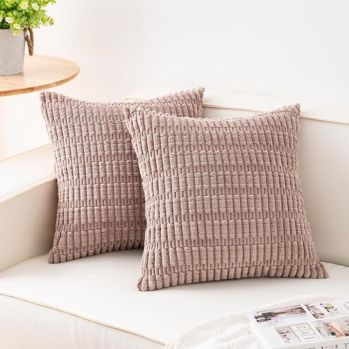 Aegero Pack of 2 Corduroy Decorative Throw Pillow Covers 16x16 Inch Soft by Unknown