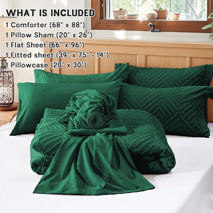 Zzlpp Twin Comforter Set 5 pieces, Emerald Green Tufted Bed in a Bag - Image 5