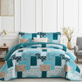 Xruibed Teal Quilt Set Queen Size 3 Pieces Plaid Floral Boho Bedspread Coverlet by Xruibed