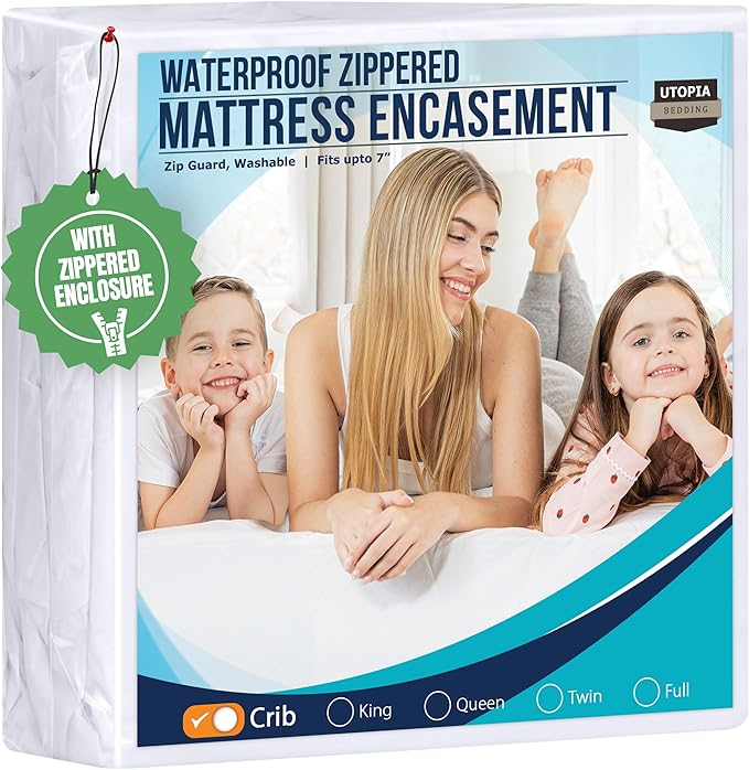 Utopia Bedding Mattress Protector Zippered Crib Size, 100% Waterproof Bed Bug by UTOPIABEDDING