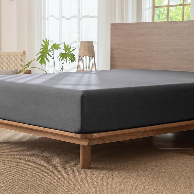MooMee Fitted Bottom Sheet Only 100% Washed Cotton Linen Like Textured - Image 4