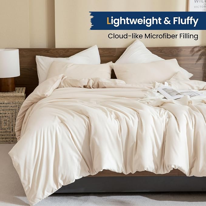 Paxrac Beige Comforter Set Full Size, Cream3 Pieces Comforter Set, Lightweight - Image 3