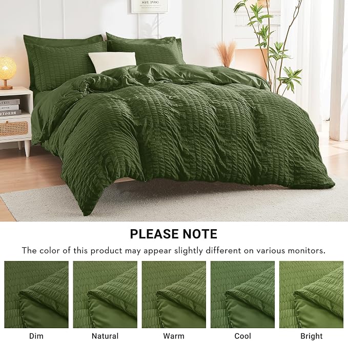 HYMOKEGE Olive Green Queen Comforter Set Seersucker 7 Pieces, All Season Luxury - Image 6