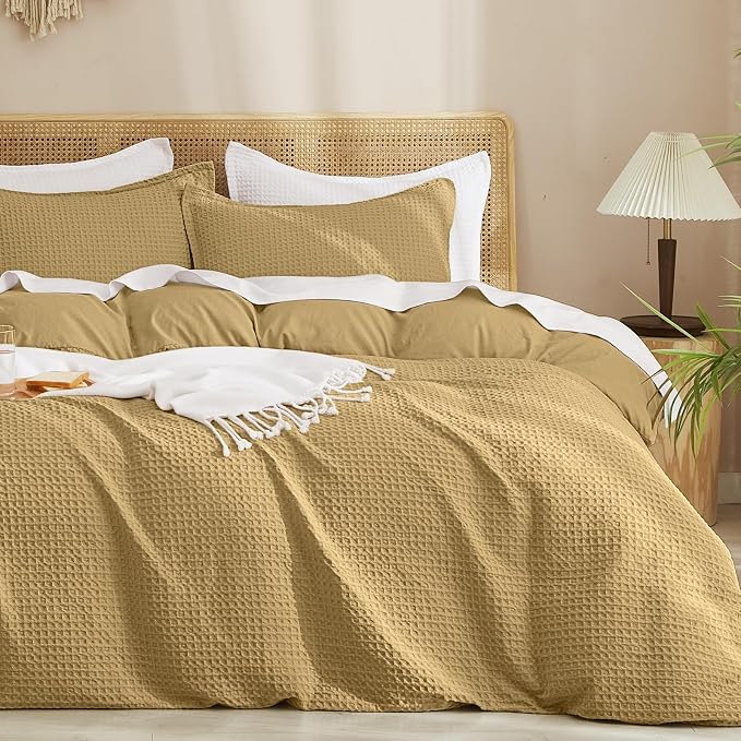 PHF Waffle Weave Duvet Cover Set King Size, No Snagging Ultra Soft Luxury by PHF