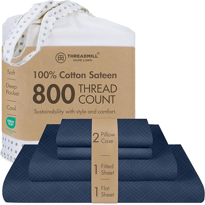 Threadmill Queen Sheet Set for Queen Mattresses | 800 Thread Count Jacquard by ThreadmillHomeLinen