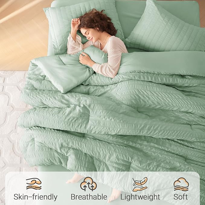 MUXHOMO 5 Pieces Twin XL Comforter Set, Seersucker Bed in a Bag Twin XL Size - Image 2
