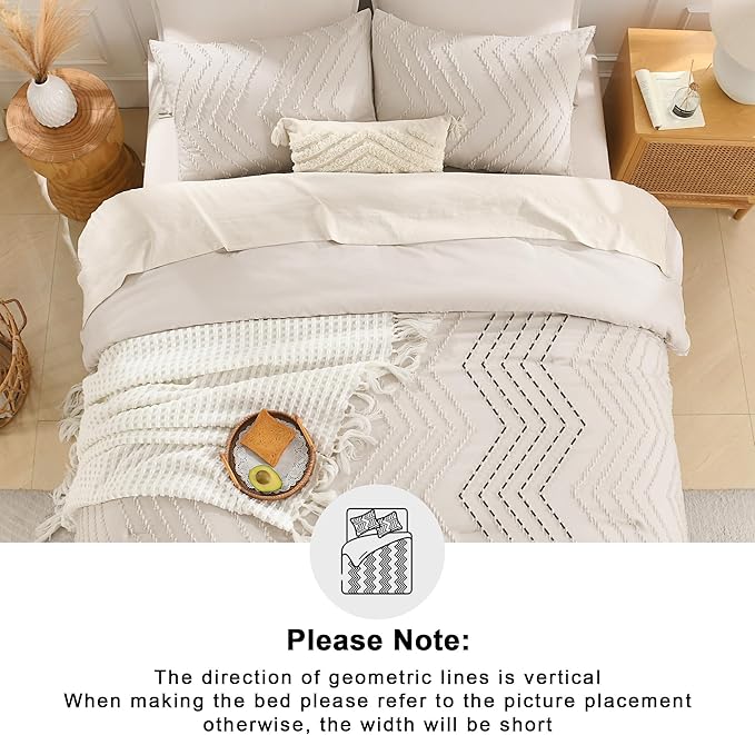 Andency Oversized King Comforter Set 120x98 Beige, Boho Oversize King Cream - Image 5