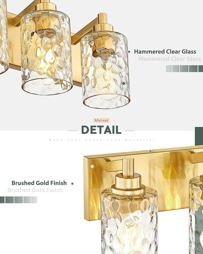 5-Light Bathroom Light Fixtures, 30 Inch Brushed Gold Vanity Lights - Image 3