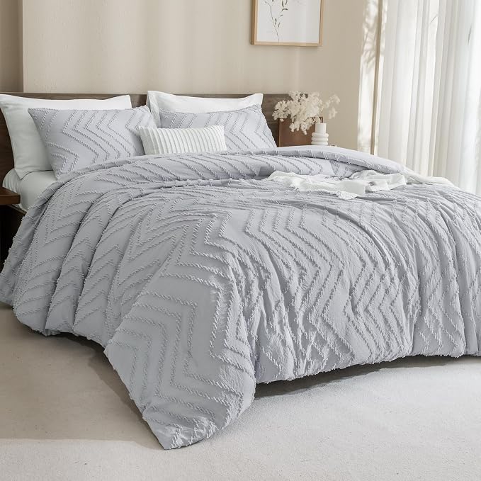 Andency Silver Grey Oversized Queen Comforter Set, Boho Soft Warm Bedding - Image 2