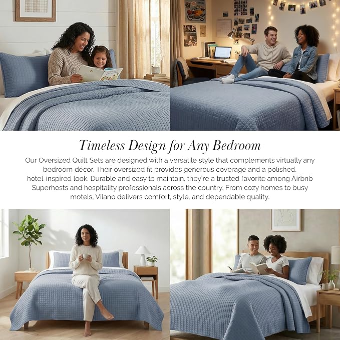 Southshore Fine Living, Inc. Twin Quilt Set, Quilted Blue Bedspread Twin/XL - Image 6