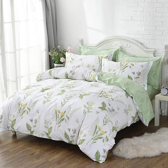 FADFAY Duvet Cover Set Full Shabby Green Daisy and Lavender Flowers Botanical - Image 5