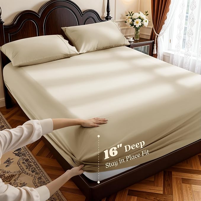 LBRO2M 1000 Thread Count 100% Egyptian Cotton Sheets Set King, 4 Piece Sets Bed - Image 4