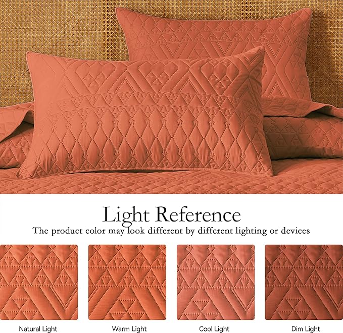 akkialla Full/Queen Size Quilt Bedding Set, Burnt Orange Lightweight Microfiber - Image 4