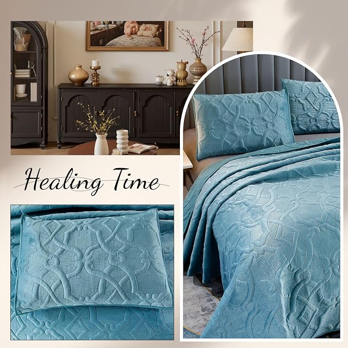 ROOMLIFE Quilt Set Full Size 3D Floral Embroidery Pattern 3-Piece Cotton - Image 6