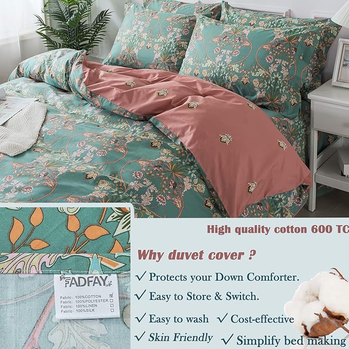 FADFAY Twin XL Duvet Cover Set Button Closure Floral Bedding Set 100% Cotton - Image 6