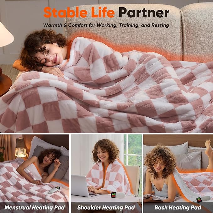 Light Pink Heated Blanket Electric Twin Size, 62X84 Heating Blanket - Image 5
