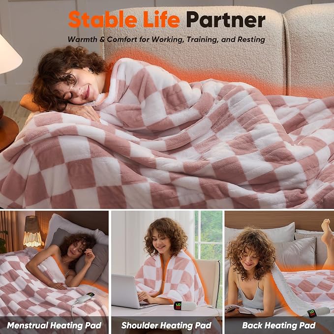 Light Pink Heated Blanket Electric Throw, 50X60 Heating Blanket - Image 3