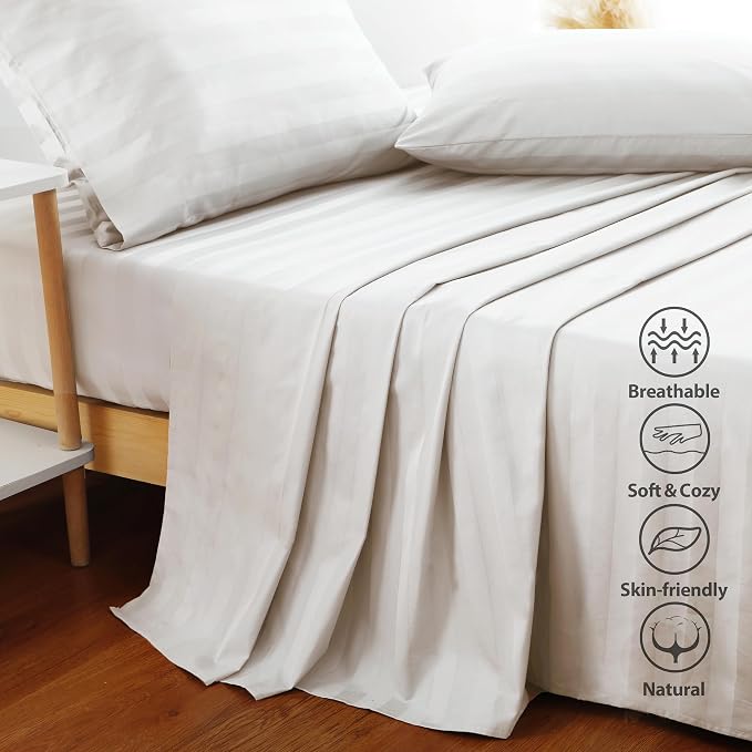 Flat Sheet Only King Size, 400 TC 100% Egyptian Cotton Flat Sheet Striped - Image 5