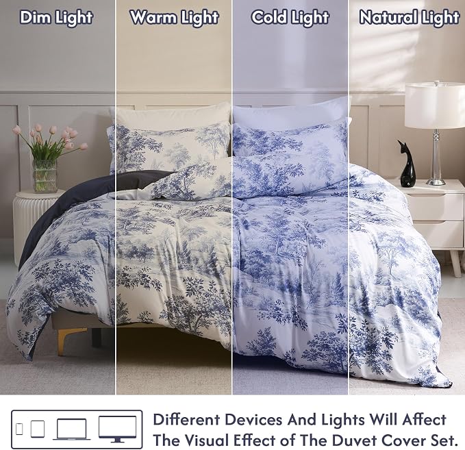 LONAVA King Botaincal 3 Pcs Duvet Cover Set, Breathable Soft Microfiber Navy - Image 5